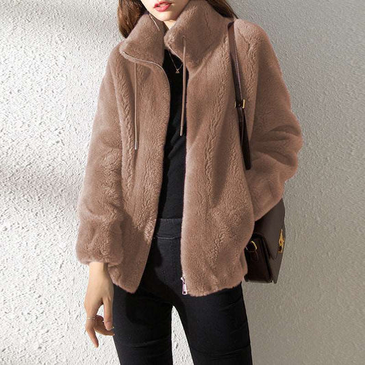 Double-Faced Fleece High Neck Sweater - A Cozy Cardigan Jacket for Women