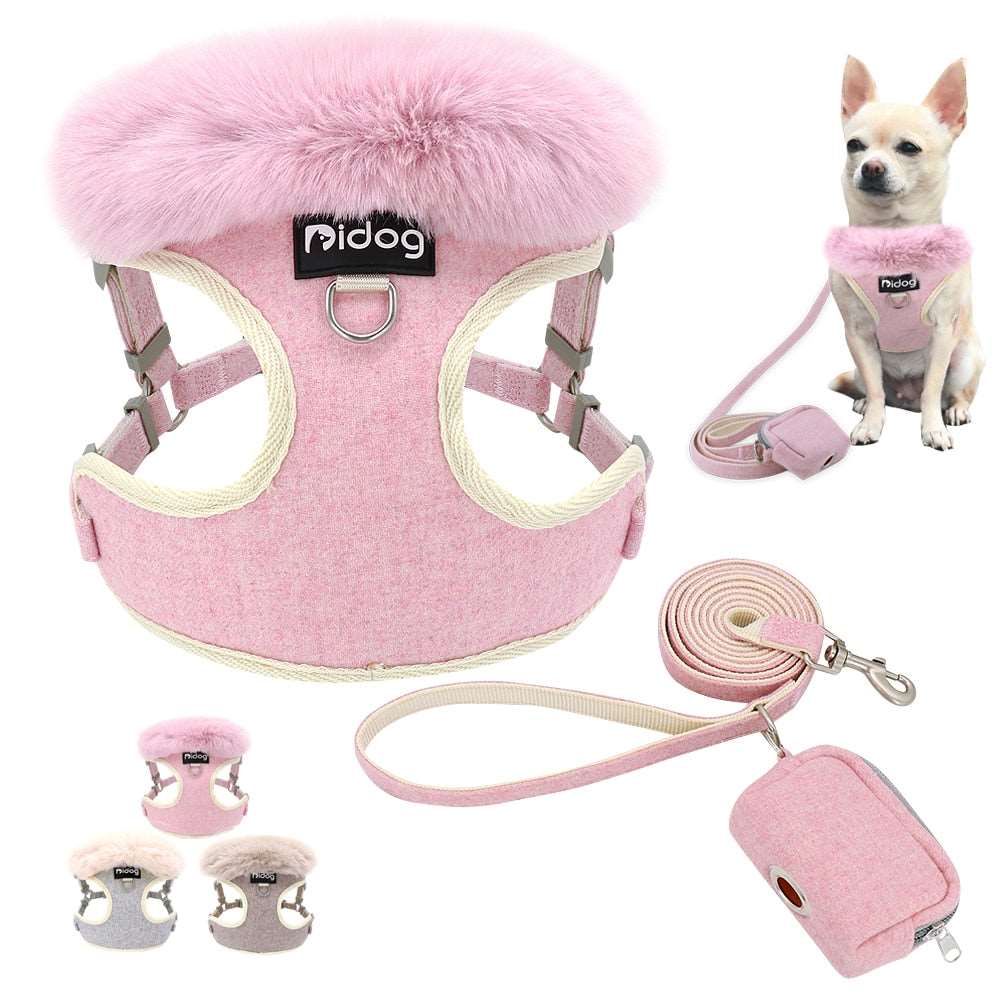 Fancy Soft Warm Dog Harness Leash Set. Adjustable Harnesses Vest For Small Medium & Large Dogs!
