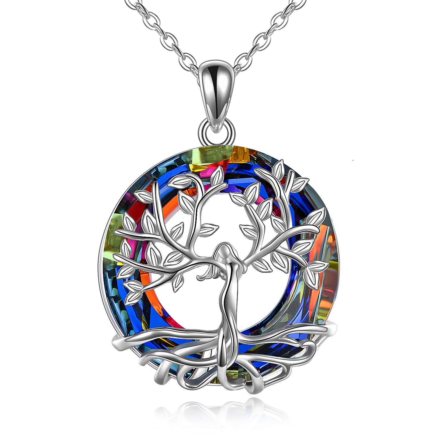 Sterling Silver Tree of Life with Crystal Pendant Necklace Jewelry