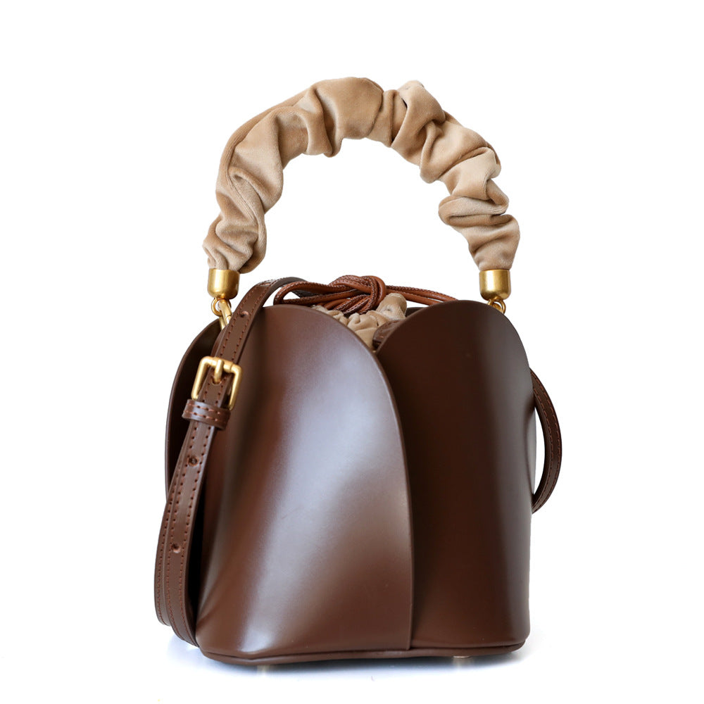 Leather Elegant Flower Bucket Bag Purse | Floral Statement Piece