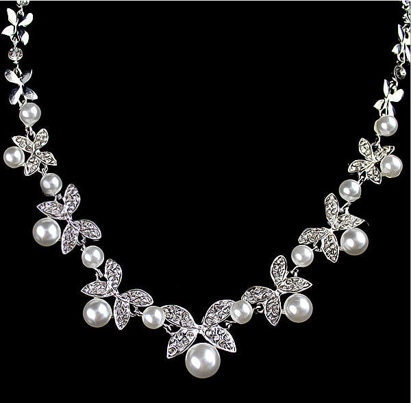 Diamond pearl necklace earrings set, look stunning for your next holiday event