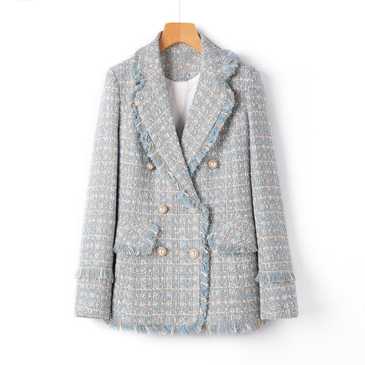 Tweed Suit Female Light Mature Retro Short Lapel Top, Lady's Small Fragrance Jacket