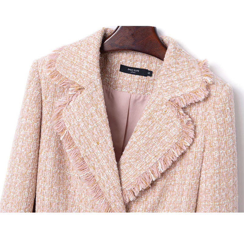 Tweed Suit Female Light Mature Retro Short Lapel Top, Lady's Small Fragrance Jacket