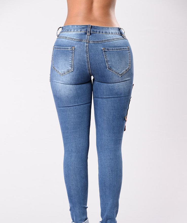 Trendy Embroidery jeans stretch jeans pants