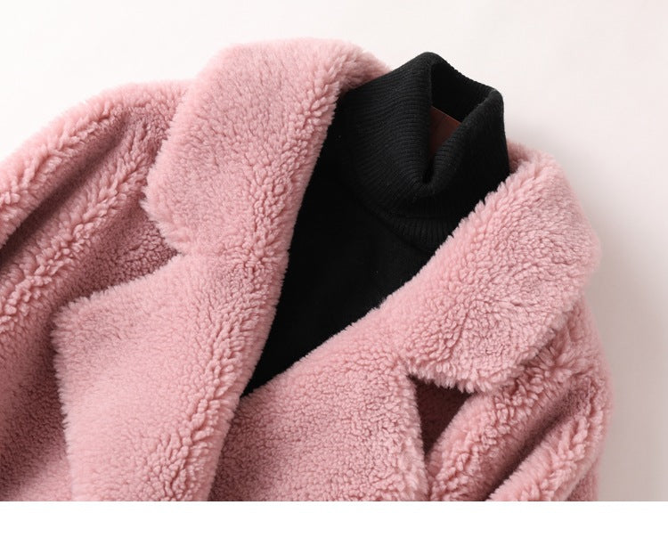 Warm Women's Mid-length Loose Wool Sheep Coat imitation