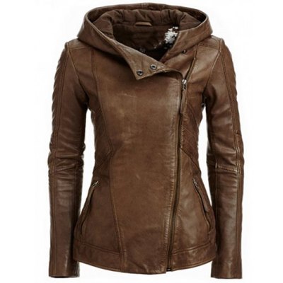 Fashion Hooded Long Sleeve Leather Jacket