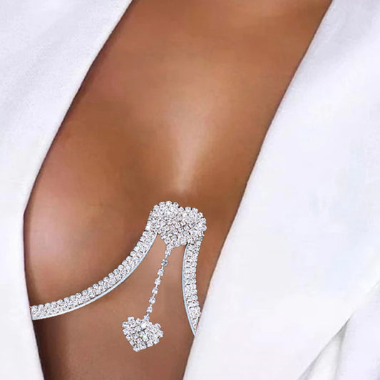 Rhinestone Bra Body Chain-Double Heart Rhinestone Body Chain | Stylish Chest Support Jewelry