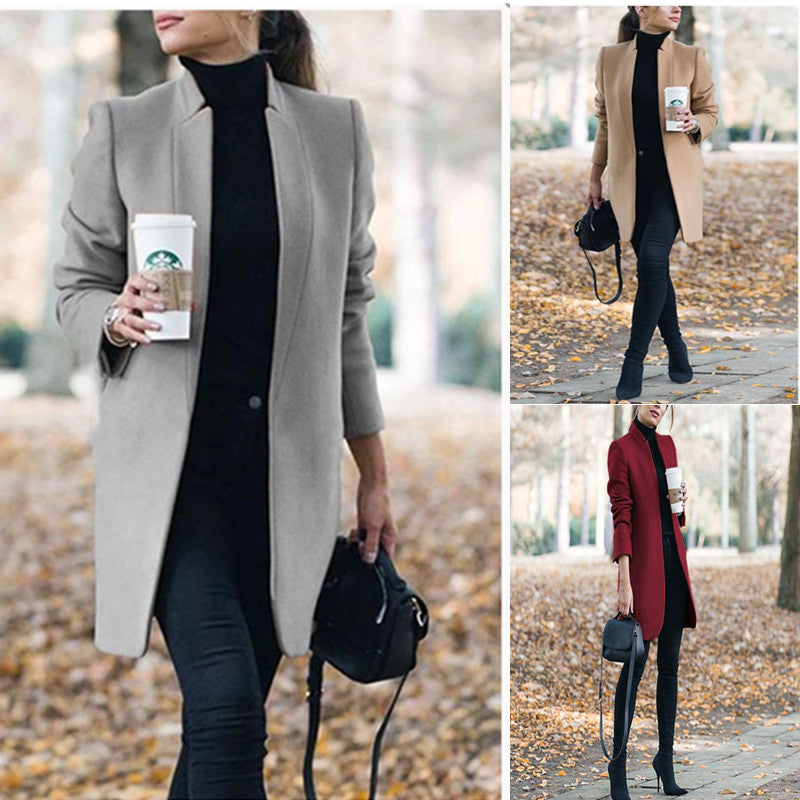 Stylish Solid Color Collar Woolen Coat/ Dress with Style S-5 XXXL