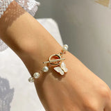 Gold Color Charm Chain Bracelets For Women Pearl Butterfly Alloy Bangle Bracelets Fashion Bohemian Jewelry Gift