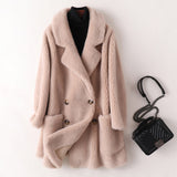 Warm Women's Mid-length Loose Wool Sheep Coat imitation