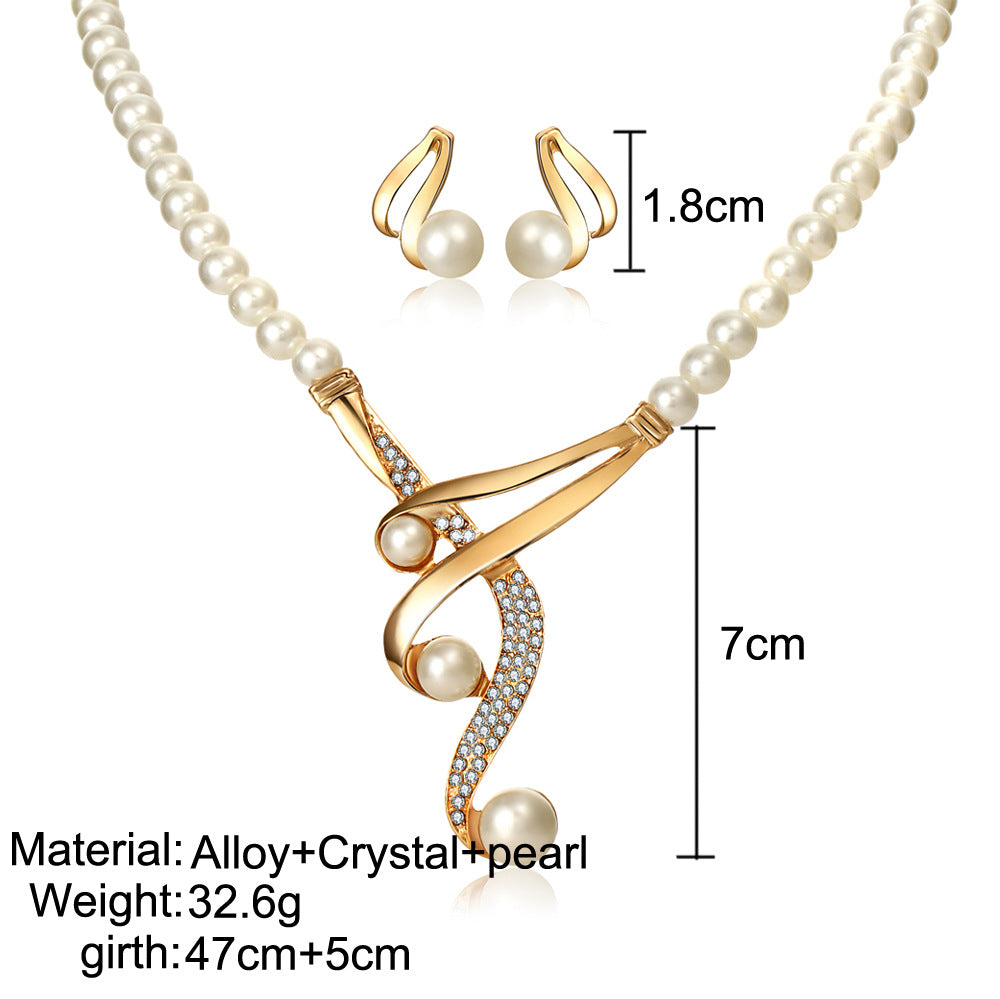 Pearl high-end necklace earrings set with gold style charm