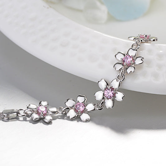 Sterling Silver Set Cherry blossom bracelet/ creative jewelry