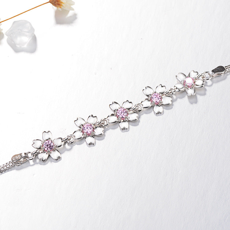 Sterling Silver Set Cherry blossom bracelet/ creative jewelry