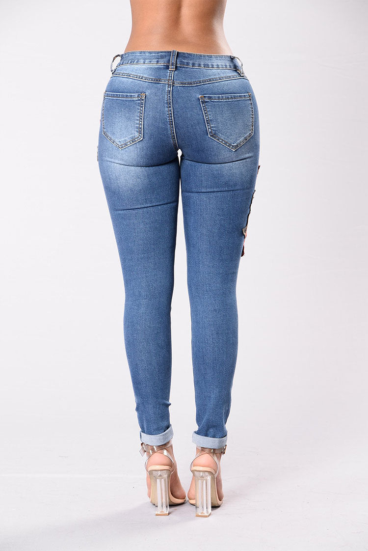 Trendy Embroidery jeans stretch jeans pants