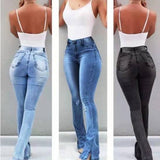 High Waist Flared Jeans Women's Elastic Waist Flared Jeans Bell Bottom Jeans Flare Denim Pants