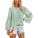 Chiffon Jacquard Floral Texture Lantern Sleeve Shirt