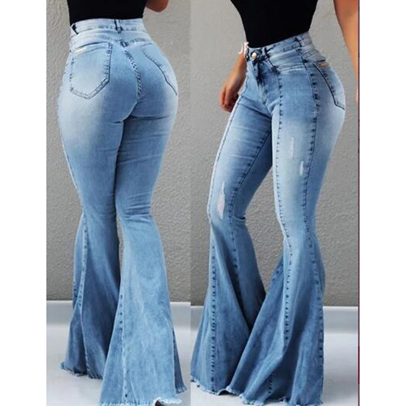 High Waist Flared Jeans Women's Elastic Waist Flared Jeans Bell Bottom Jeans Flare Denim Pants