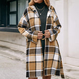 Loose Casual Plaid Mid-length Belted Hood
