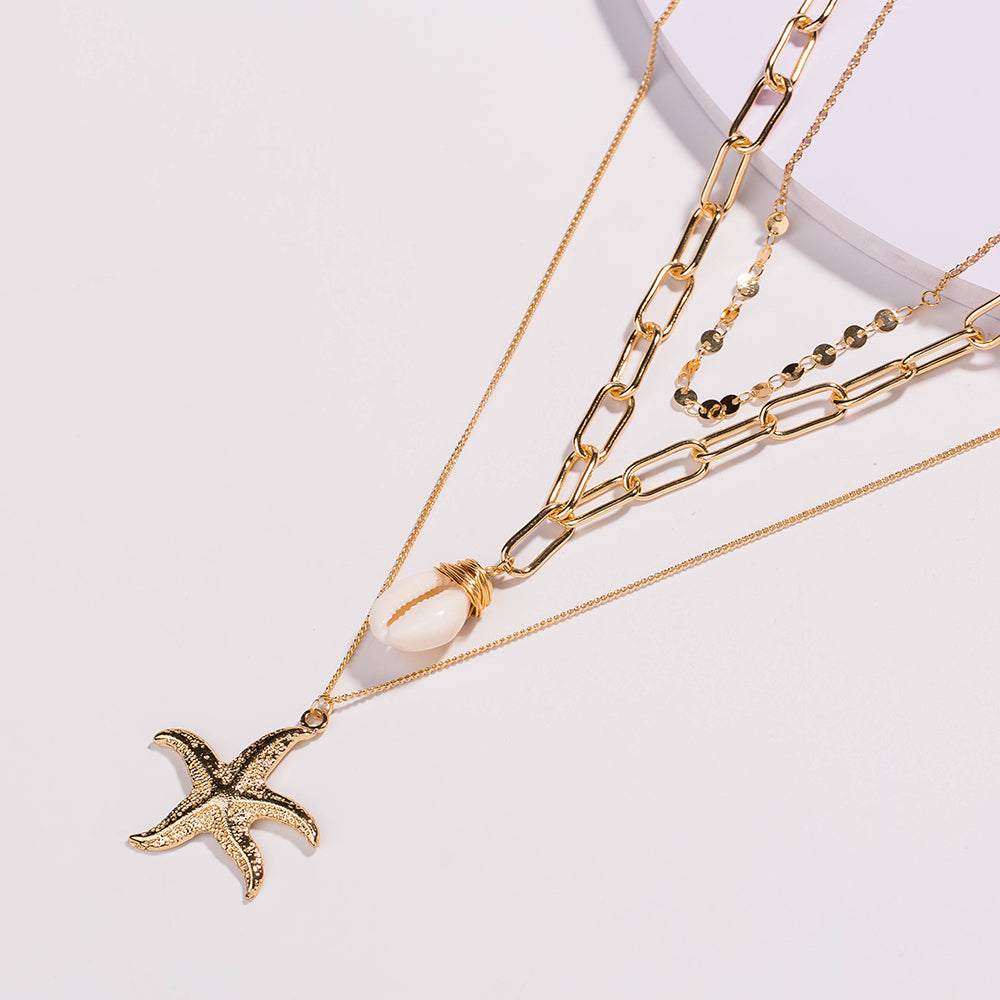 Shell Necklace Pendant Multi-layer Necklace Metal Sea Star Pendant Sea Star Pendant