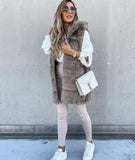 Women's Loose Plush Multicolor Hooded Vest / Fur Vest