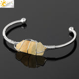 Natural Stone Bangles Cuff Copper Bracelets for Women Gold-Color Wire Wrap Irregular Crystal Quartz