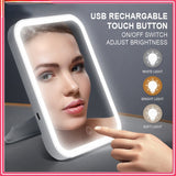 LED Makeup Mirror Touch Screen 3 Light Portable Standing Folding Vanity Mirroir 5X Magnifying Compect Cosmetics Mirror