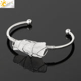 Natural Stone Bangles Cuff Copper Bracelets for Women Gold-Color Wire Wrap Irregular Crystal Quartz