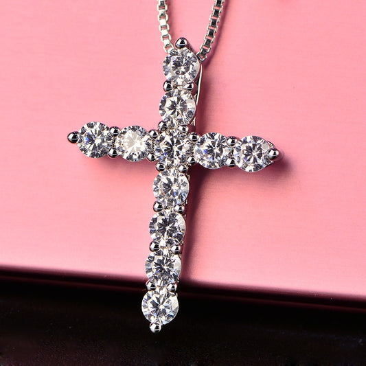 Female Cross Crystal 925 stamped Silver color Chain charms Necklaces Shiny Zirconia Choker Necklaces Jewelry Gifts For Women