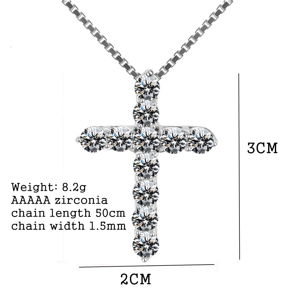Female Cross Crystal 925 stamped Silver color Chain charms Necklaces Shiny Zirconia Choker Necklaces Jewelry Gifts For Women