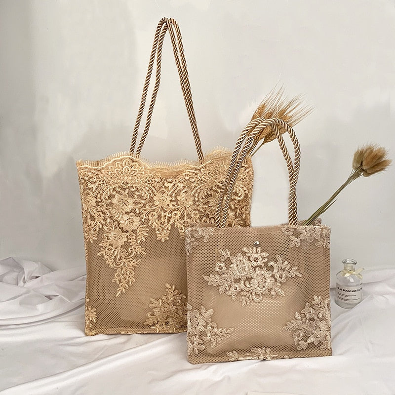 Lace Designer Handbags for Women 2023 Fashion Shoulder Bag Female Embroidered Hollow Out Large Capacity Shopper Beach Totes Bags