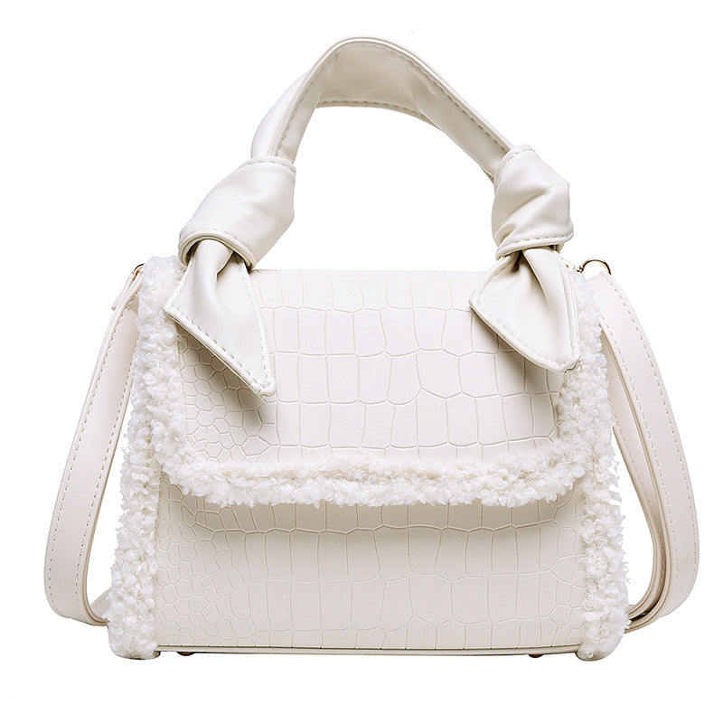 Stone Pattern PU Fleece Small Square Bag – Chic and Cozy Accessory