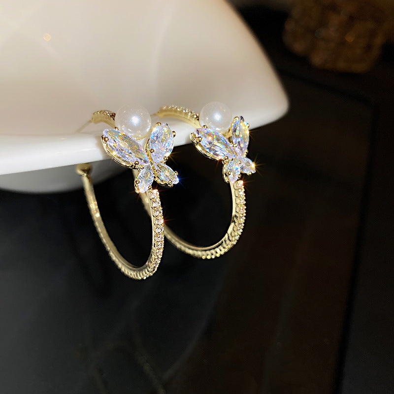 Women's Earrings/ Gold plated simulated Diamond Pin Style/ Diamond style hoop earrings/