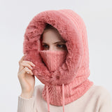 Winter Thick Plush Hat With Scarf Windproof Warm Knit Hats Hooded For Women