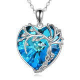 Tree of Life Necklace Sterling Silver Blue Crystal Heart Pendant Jewelry for Women Gifts