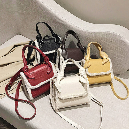 Stone Pattern PU Fleece Small Square Bag – Chic and Cozy Accessory